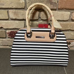 charles jourdan wanda3 handbag satchel black white stripe Leather Nwt